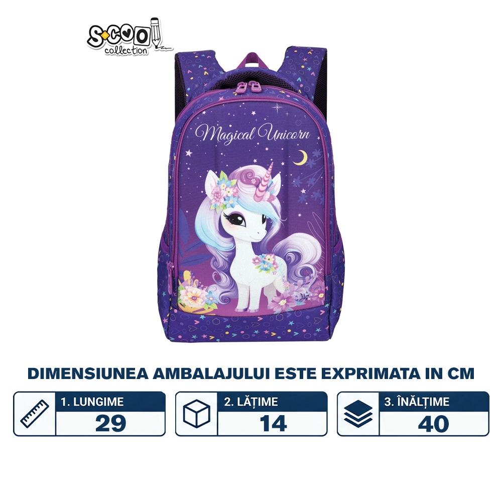 Ghiozdan ergonomic, 40x29x14 cm, MAGICAL UNICORN - S-COOL - imagine 2