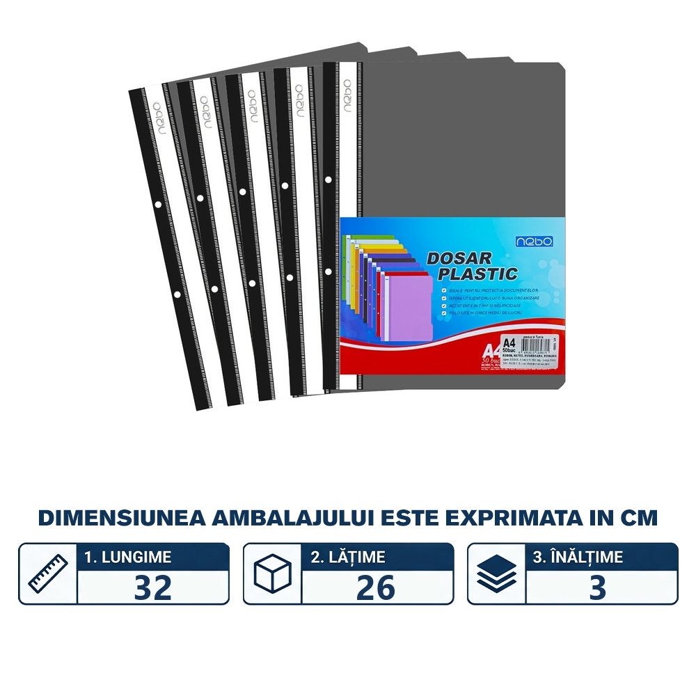 Dosar plastic A4, Negru - NEBO - imagine 2
