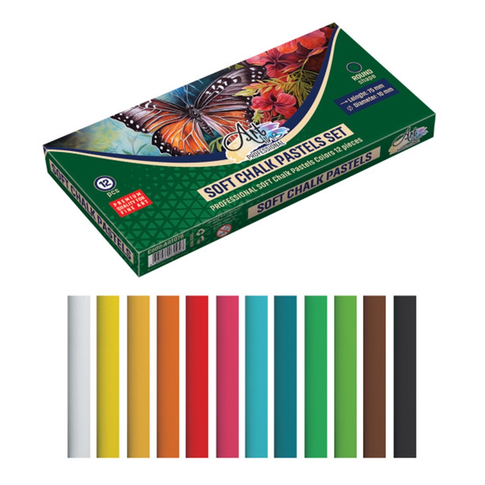 Creta moale pastel, FI 10mm, 12 cul/set - ARTLINE