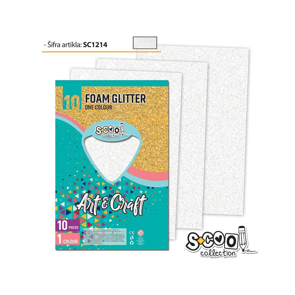 Hartie buretata, glitter, alba, 10 buc/set, 20x30 cm - S-COOL
