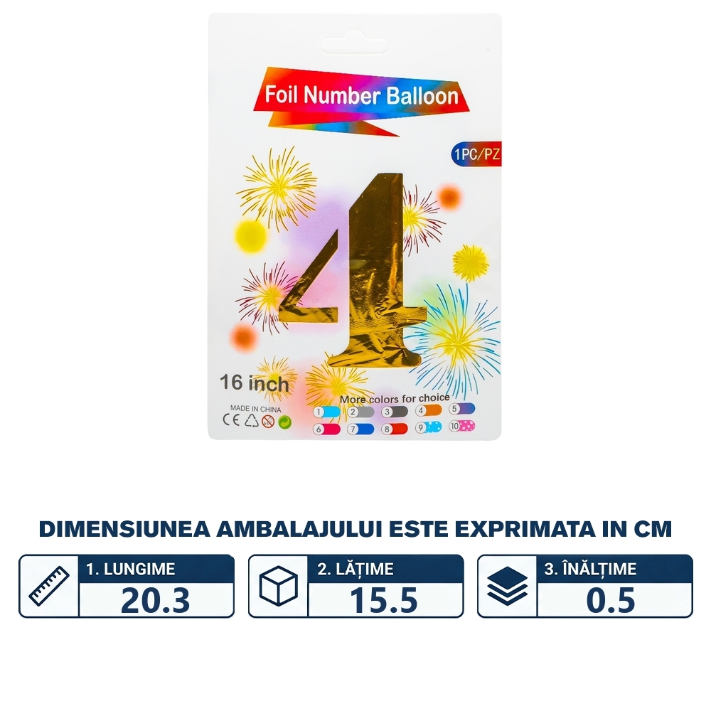 Balon, folie aluminiu, Auriu, cifra 4, 40 cm - imagine 2