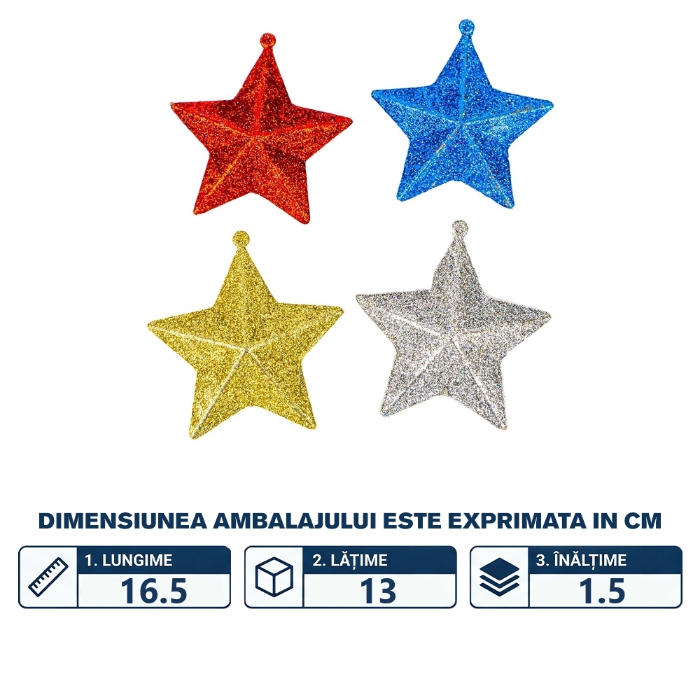 Ornament Craciun, Stea color, 7 cm, 4 buc/set - imagine 2