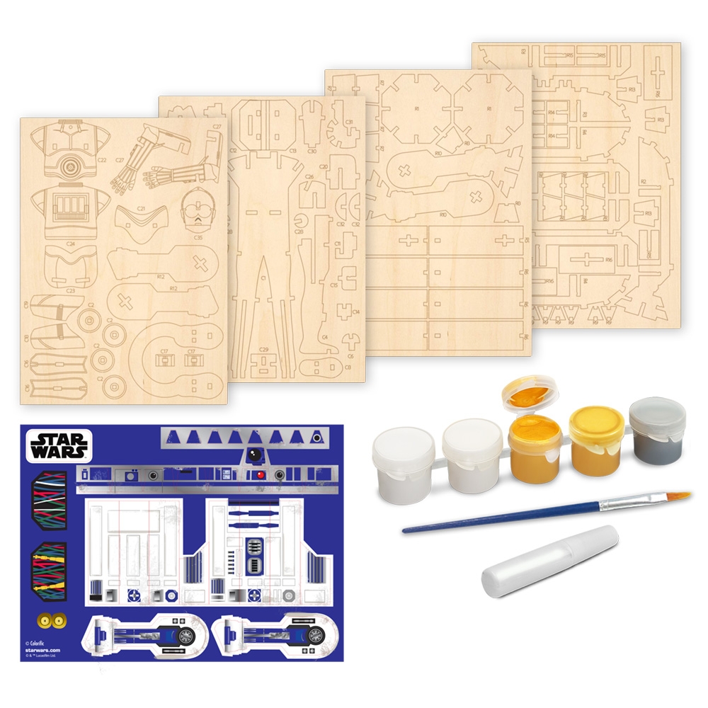Star Wars - Macheta de asamblat, C-3PO & R2D2, 110+ piese din lemn - WOOD WORX - imagine 5