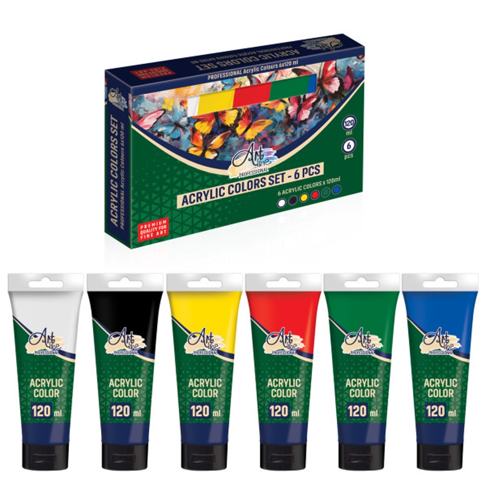 Vopsea acrilica profesionala, 120 ml, 6 cul/set - ARTLINE