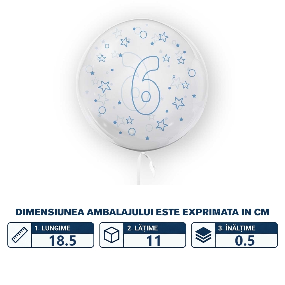 Balon transparent, 45 cm - cifra 6, baieti - TUBAN - imagine 2
