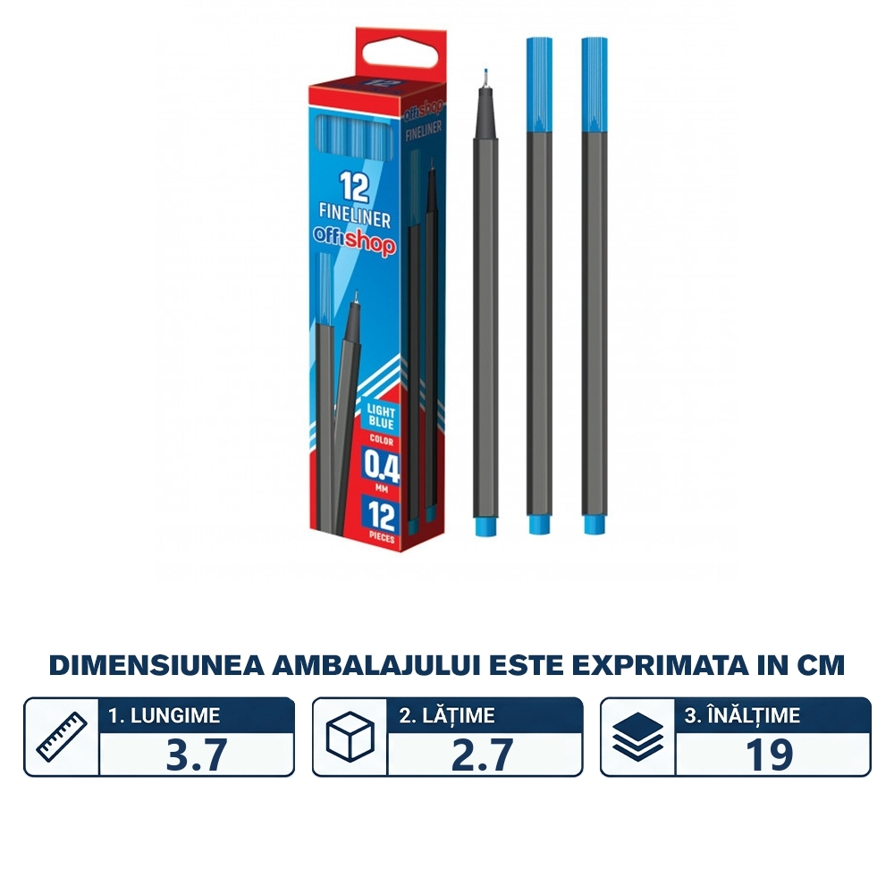 Fineliner albastru deschis, 0.4mm, 12buc/cutie - OFFISHOP - imagine 2