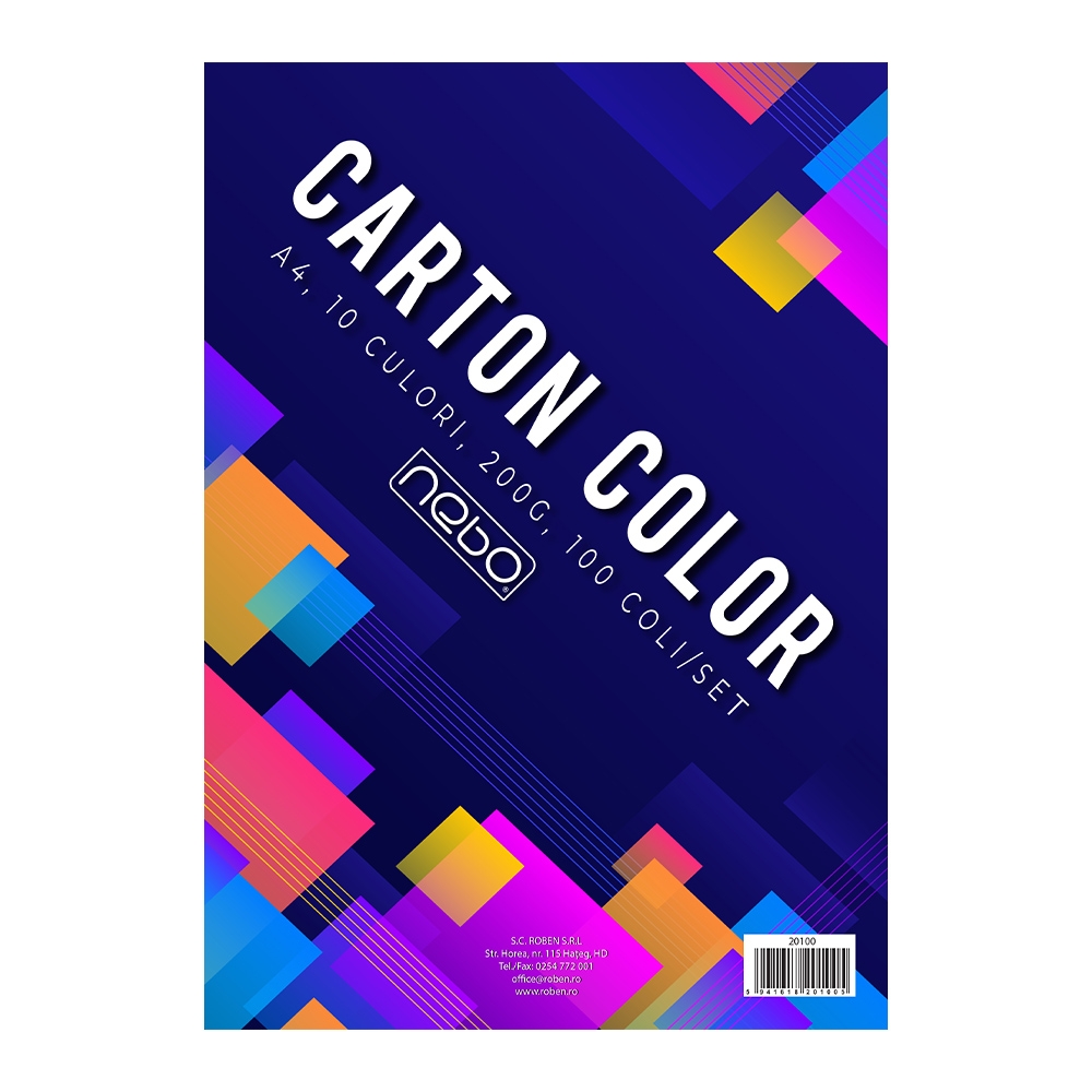 Carton color A4, 200g, 10 culori, 100 coli/set - NEBO - imagine 2