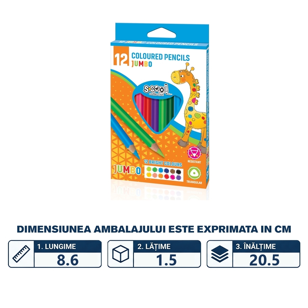 Creioane color, jumbo, 12 culori/set - S-COOL - imagine 2