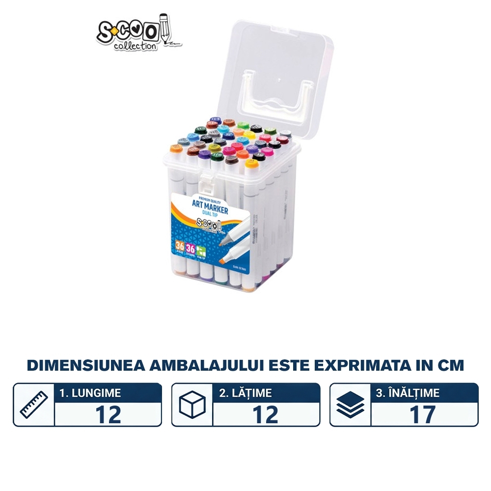 Markere cu 2 capete, 6mm-3mm, 36 cul/set - S-COOL - imagine 2