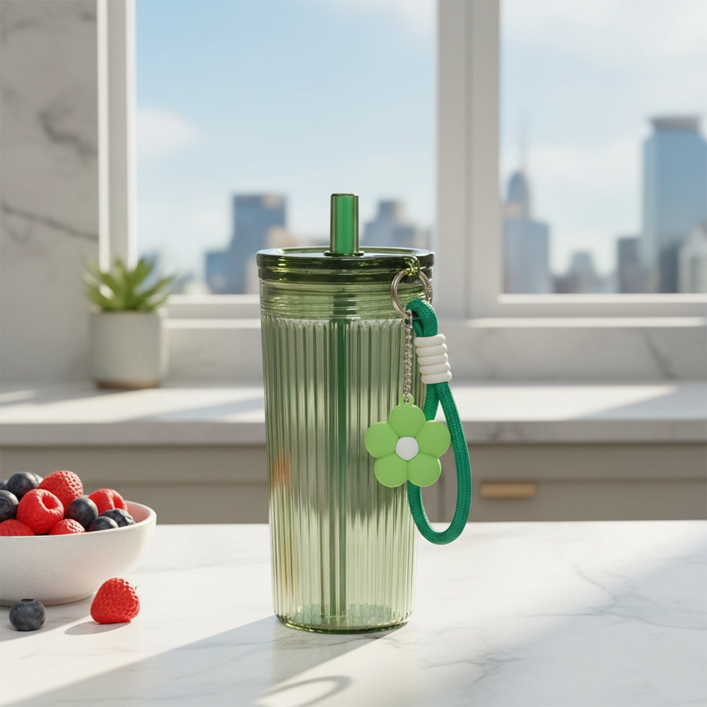 Pahar plastic, cu pai, Floare, 750 ml - imagine 3