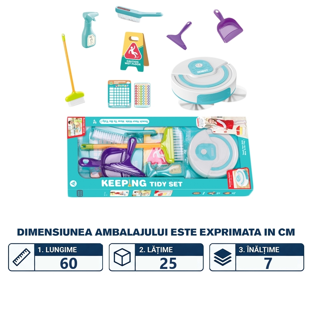 Play set Curatenie - Aspirator robot + accesorii, 8 piese/set - imagine 2