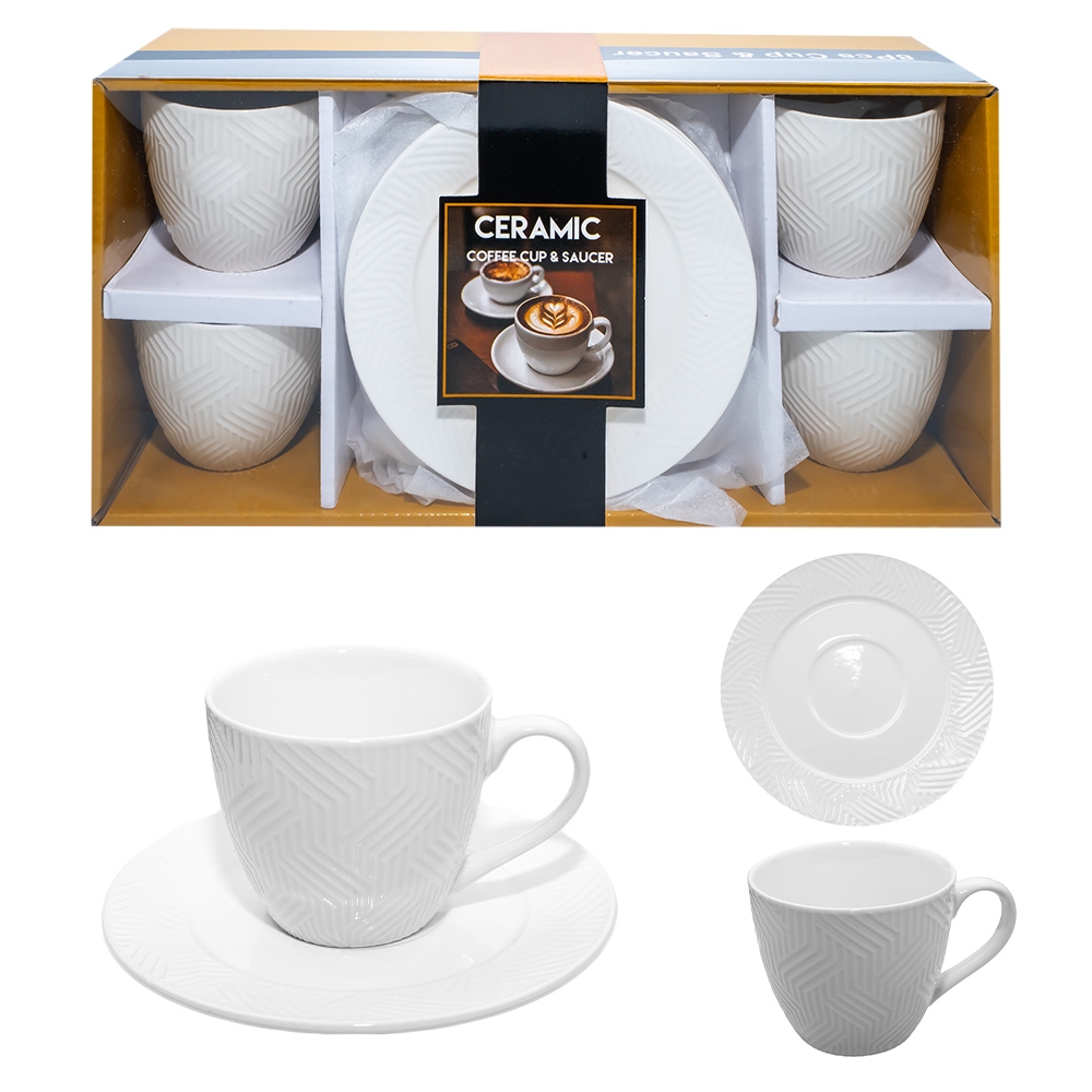 Set Cafea, din ceramica: 4 cesti + 4 farfurioare