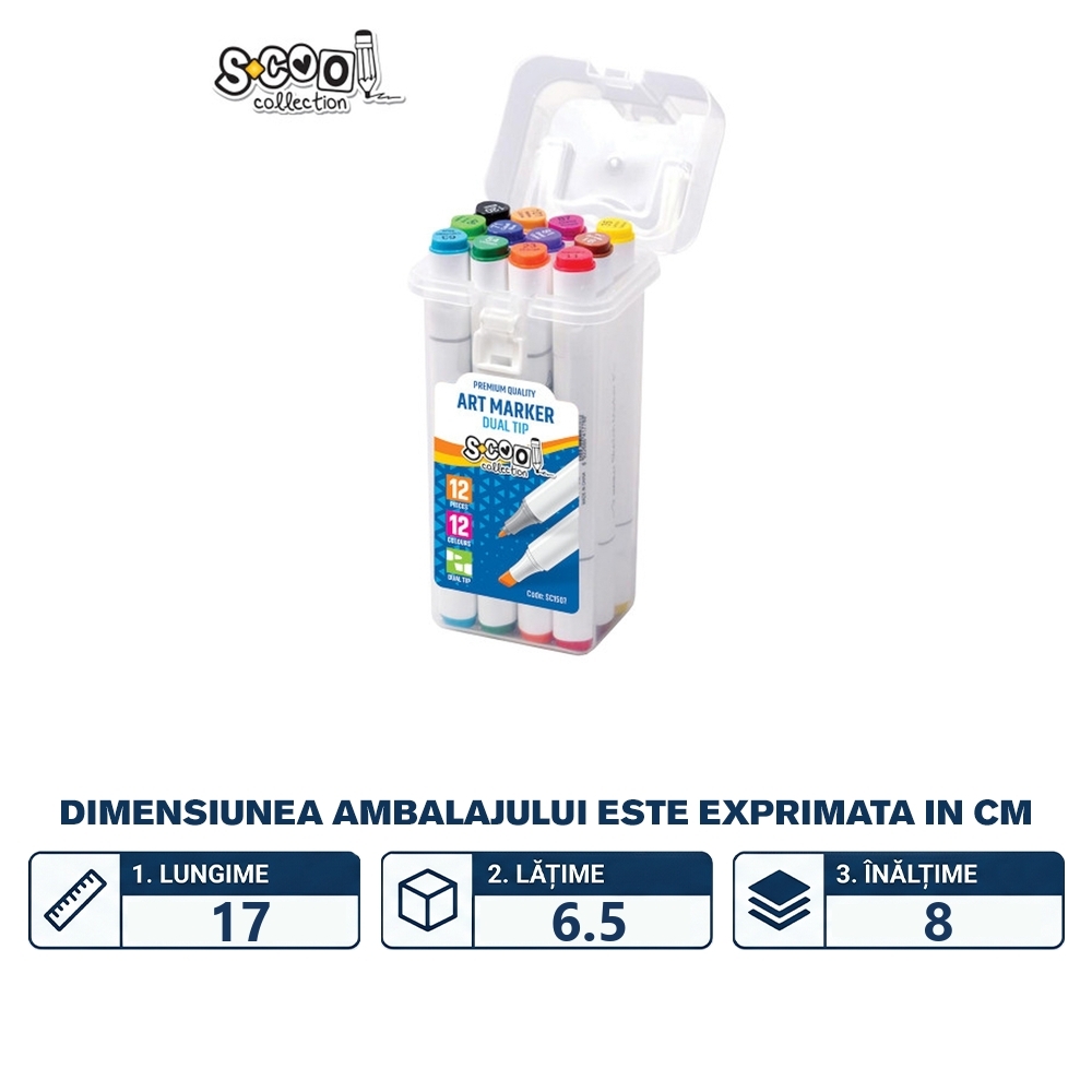 Markere cu 2 capete, 6mm-3mm, 12 cul/set - S-COOL - imagine 2