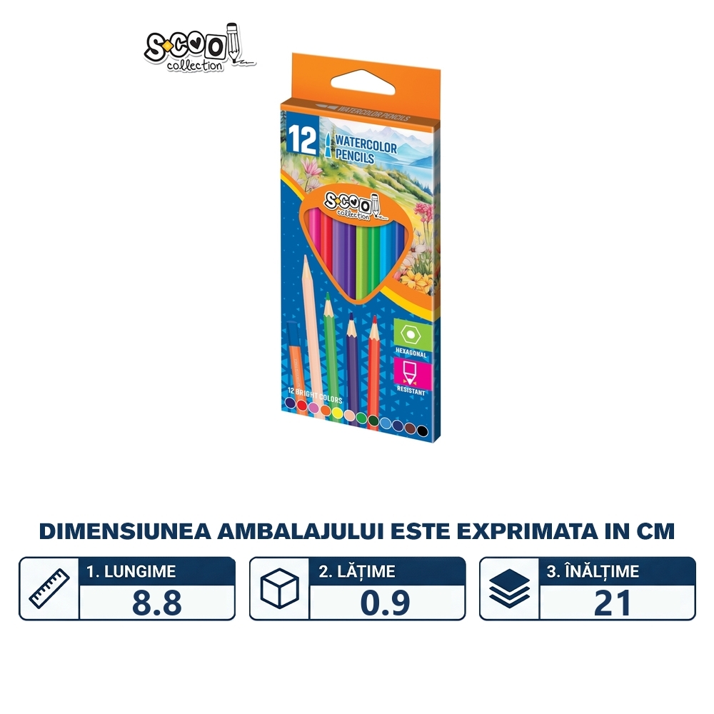Creioane color acuarele, 12 buc/set - S-COOL - imagine 2