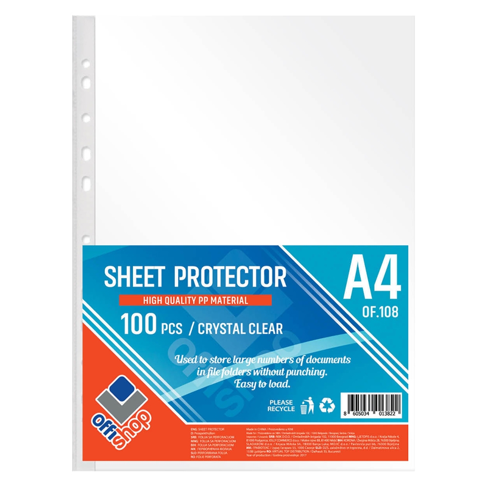 Folie protectie A4, Cristal, 50 MIC, 100 buc/set - OFFISHOP