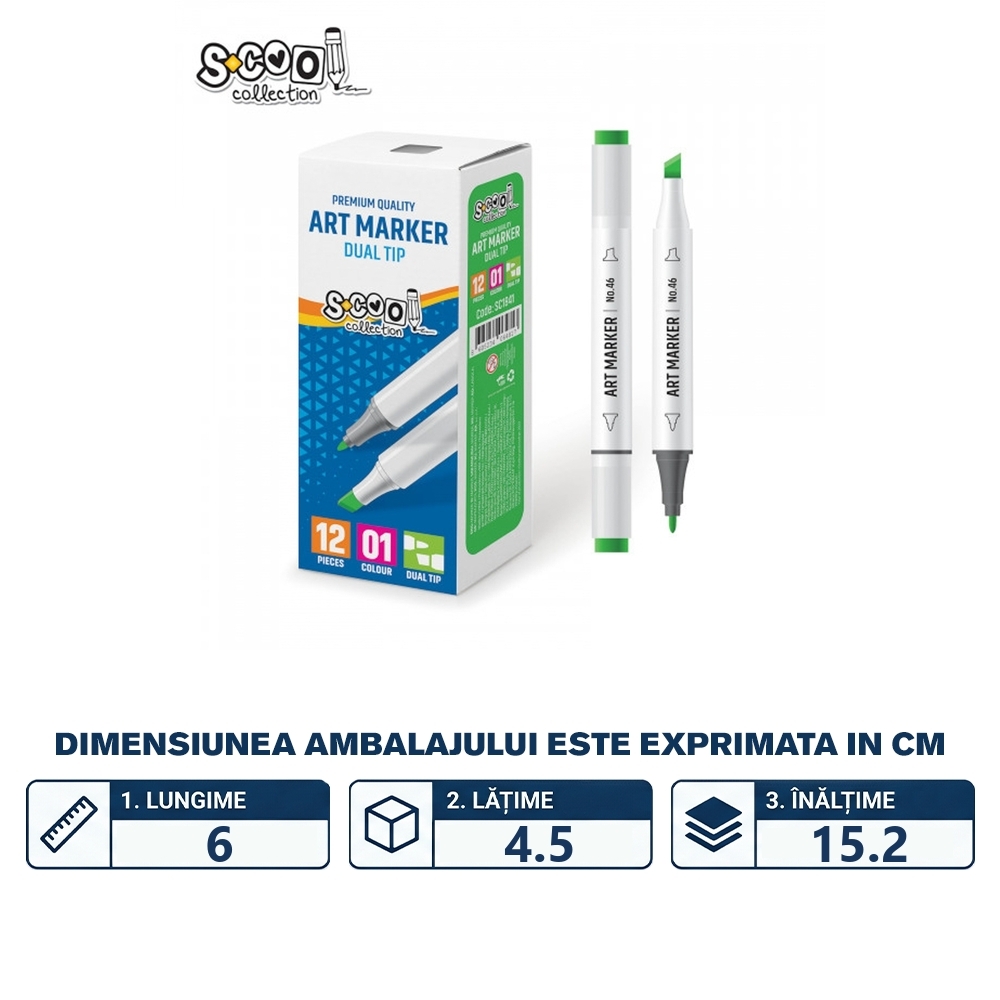 Marker cu 2 capete, 6mm/3mm, Verde deschis - S-COOL - imagine 2
