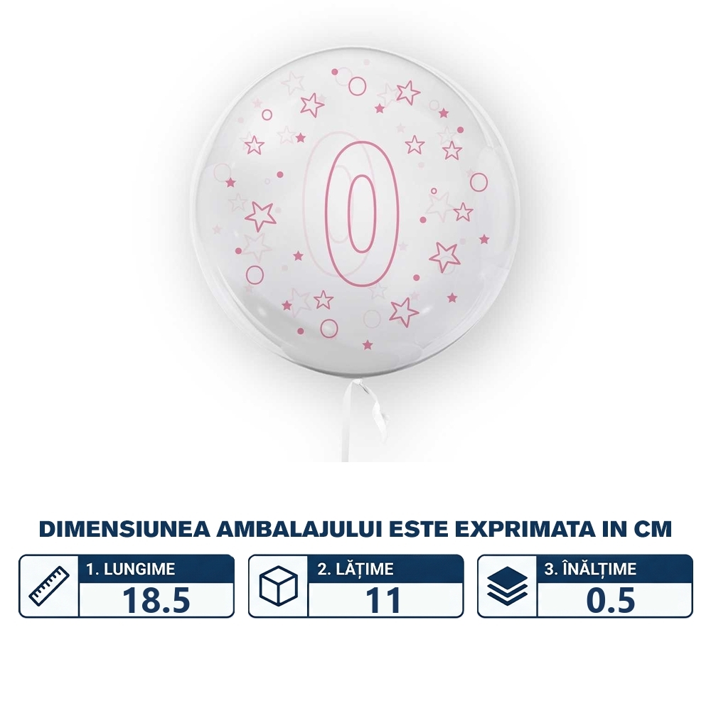 Balon transparent, 45 cm - cifra 0, fete - TUBAN - imagine 2