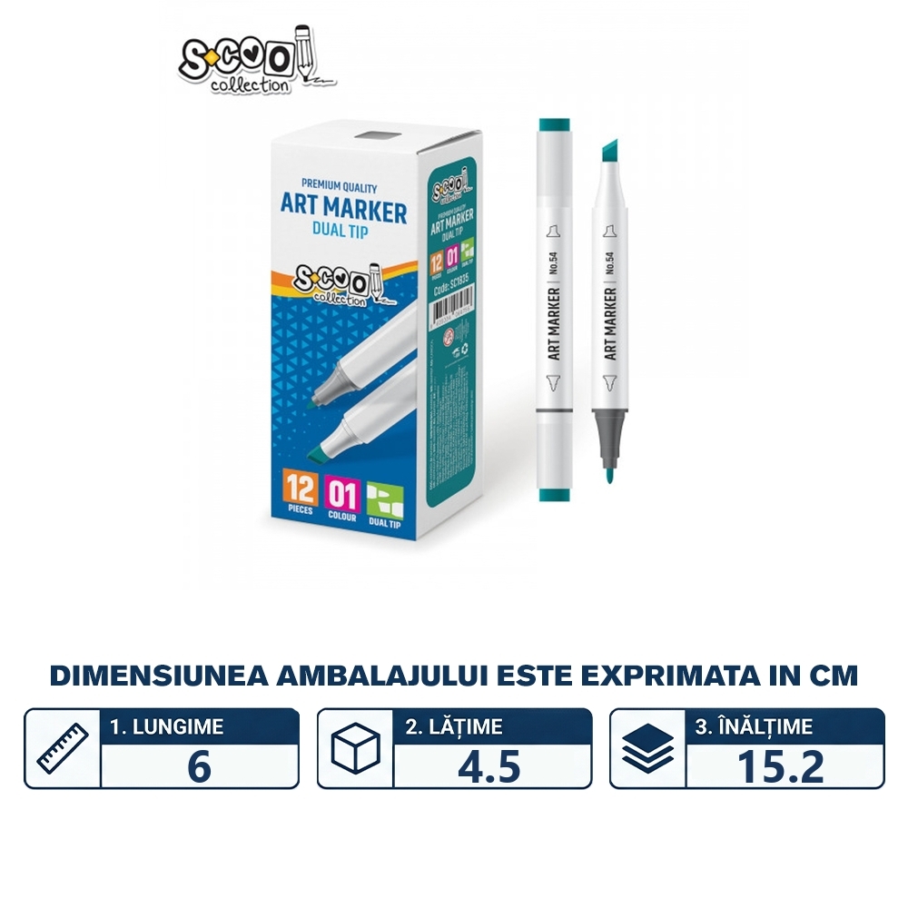 Marker cu 2 capete, 6mm/3mm, Verde inchis - S-COOL - imagine 2