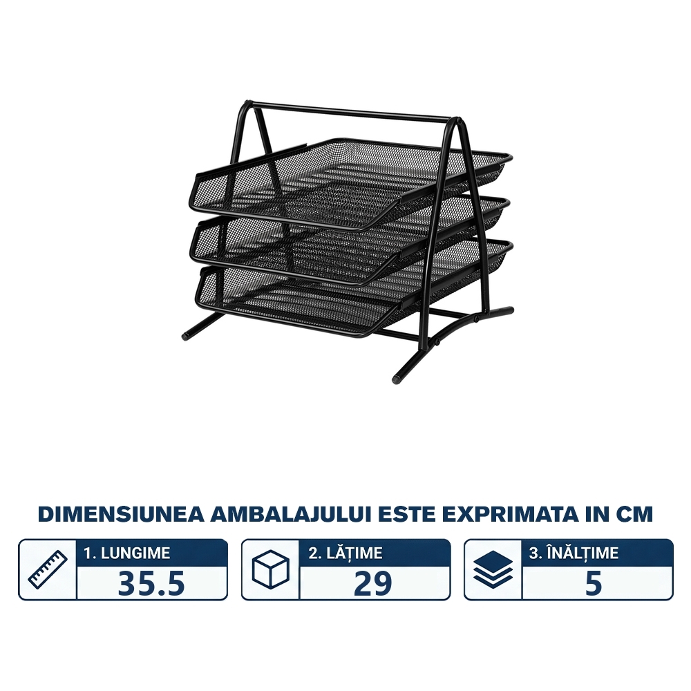 Tavita documente MESH, 3 compartimente neagra - OFFISHOP - imagine 2