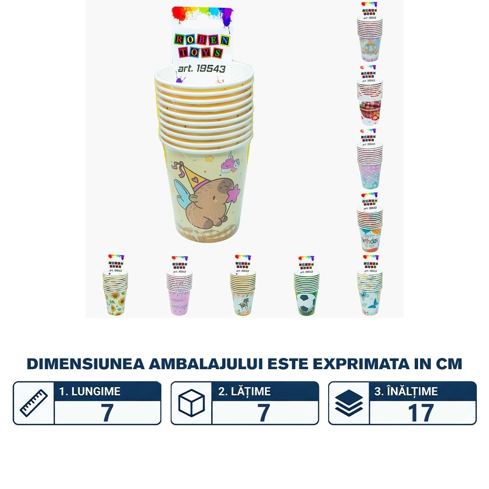 Pahare party, din carton, diverse modele, 190g, 10 buc/set - ROBENTOYS - imagine 2