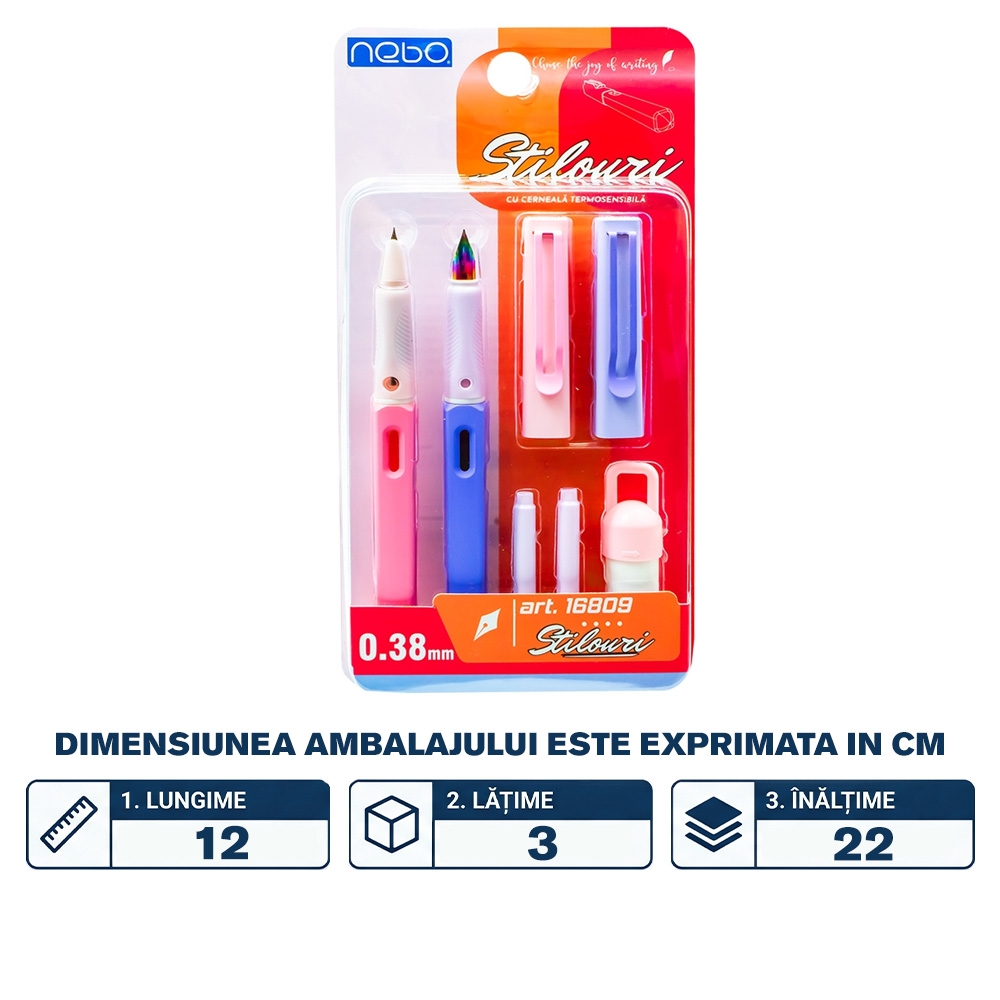 Stilouri cu cerneala termosensibila + rezerve, 2 buc/blister, roz - NEBO - imagine 2