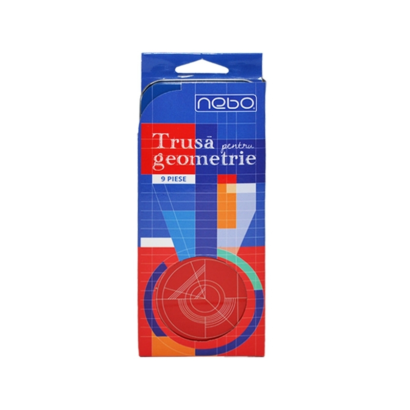 Trusa geometrie cutie metal 9 piese - NEBO - imagine 6