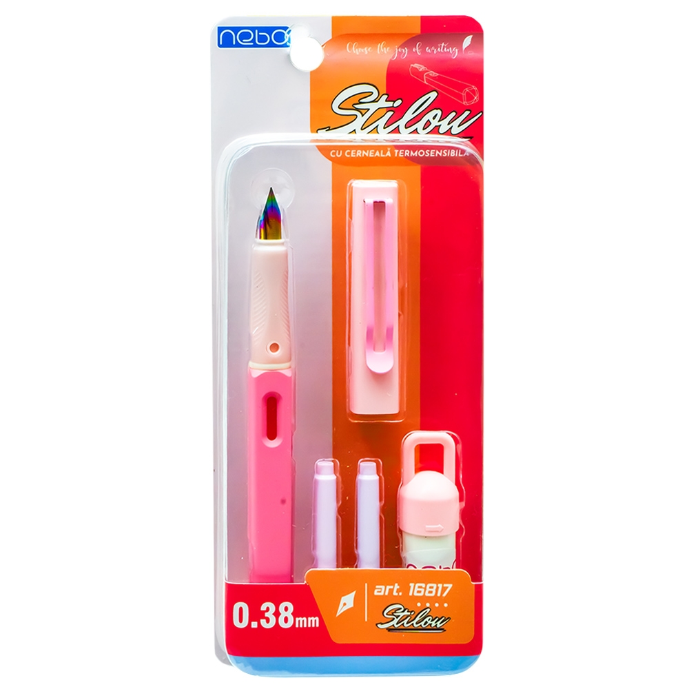 Stilou cu cerneala termosensibila + rezerve, 1 buc/blister, roz - NEBO