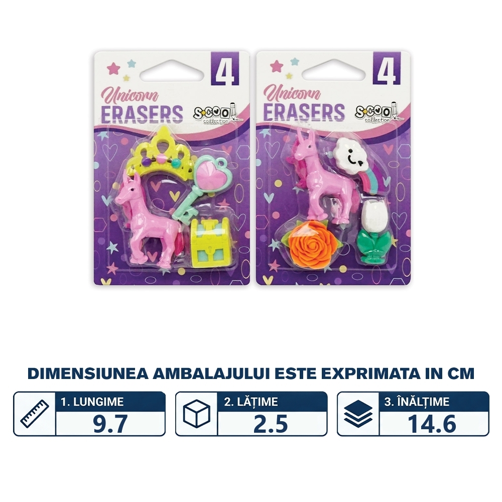Radiere color, model Unicorn, 4buc/blister - S-COOL - imagine 2