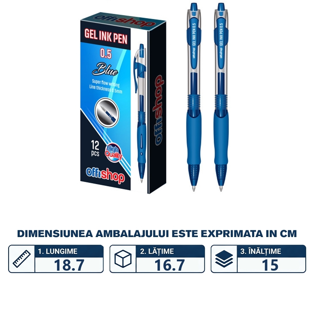 Pix cu gel, mina albastra, 0.5 mm, 12 buc/cutie - OFFISHOP - imagine 2