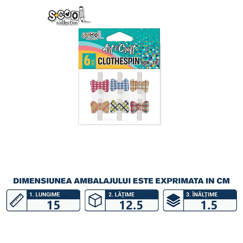 Accesorii craft, carlige lemn, papion, 6 buc/set - S-COOL - imagine 2