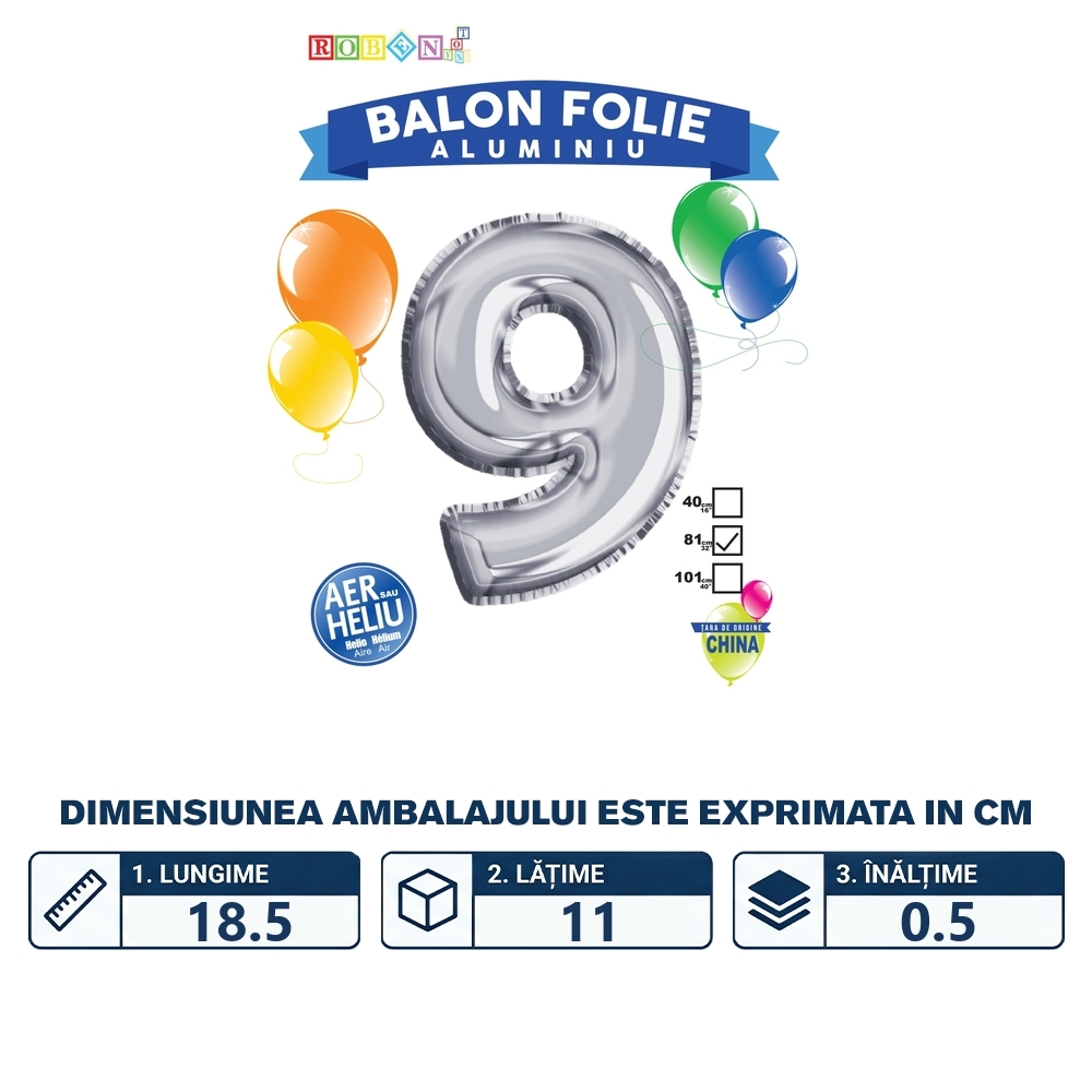 Balon, folie aluminiu, argintiu, cifra 9, 81 cm - imagine 2