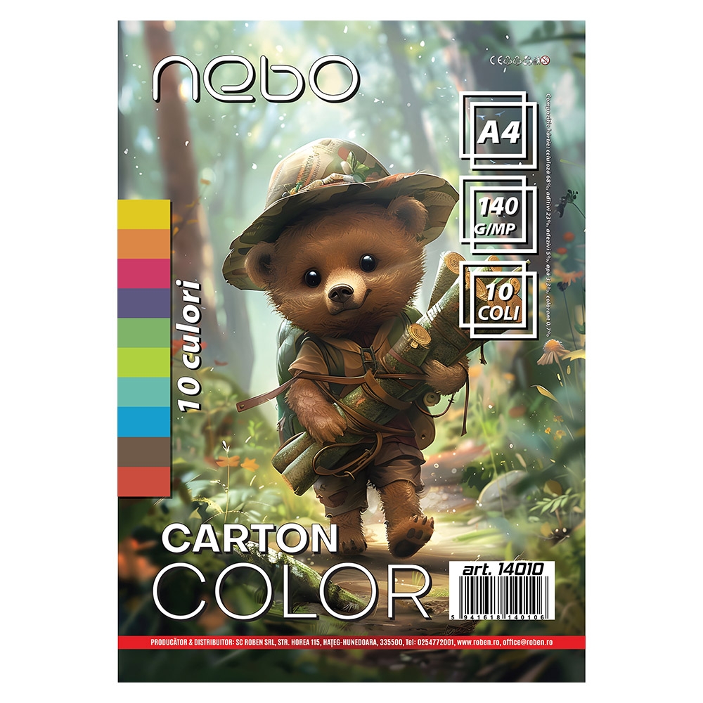 Carton color A4, 10 culori, 140 g, 10 coli/set - NEBO - imagine 2