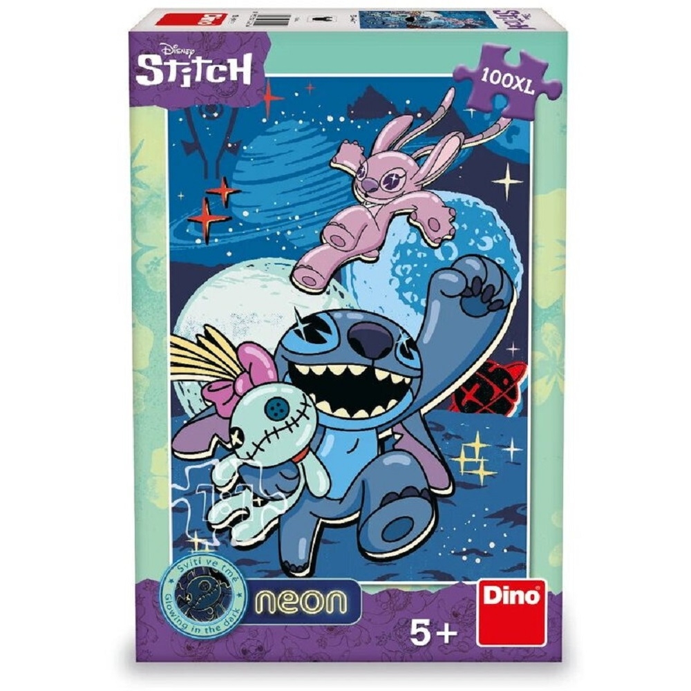 Puzzle 100 piese, neon, Stitch - DINO TOYS