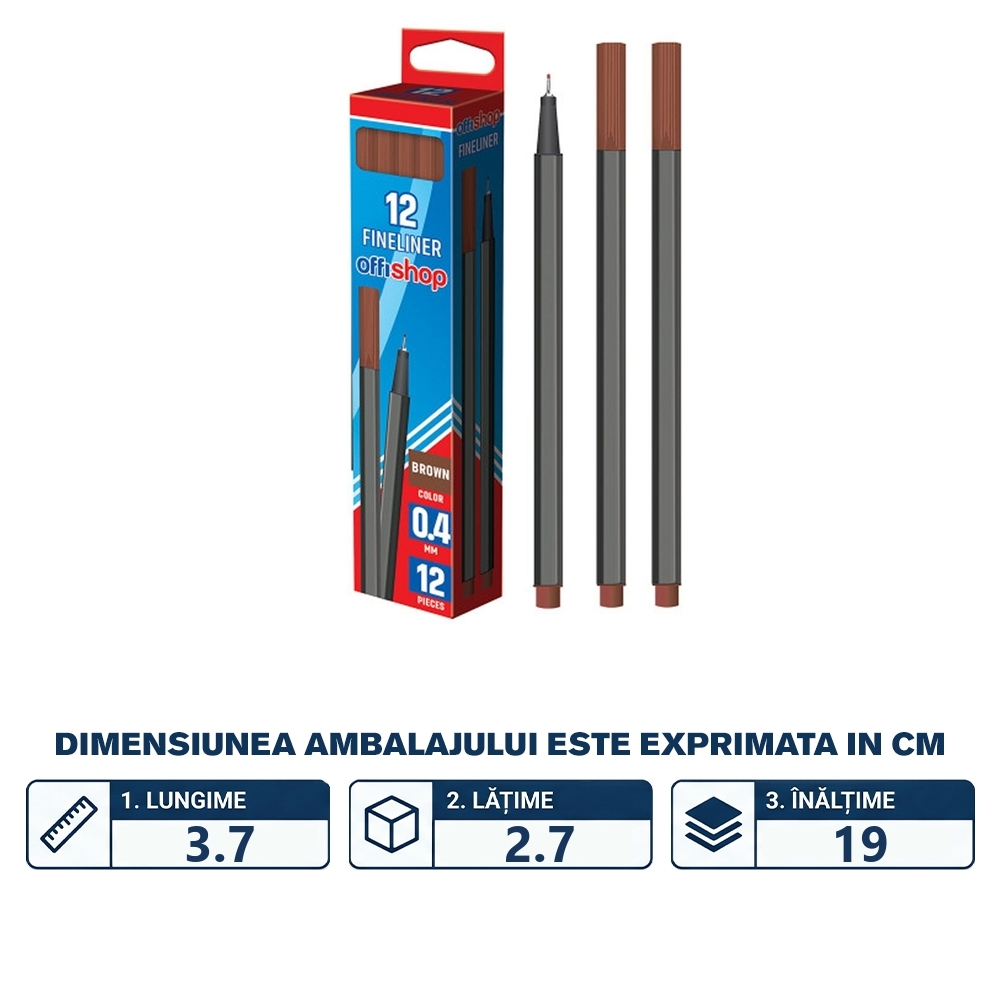 Fineliner maro, 0.4mm, 12buc/cutie - OFFISHOP - imagine 2