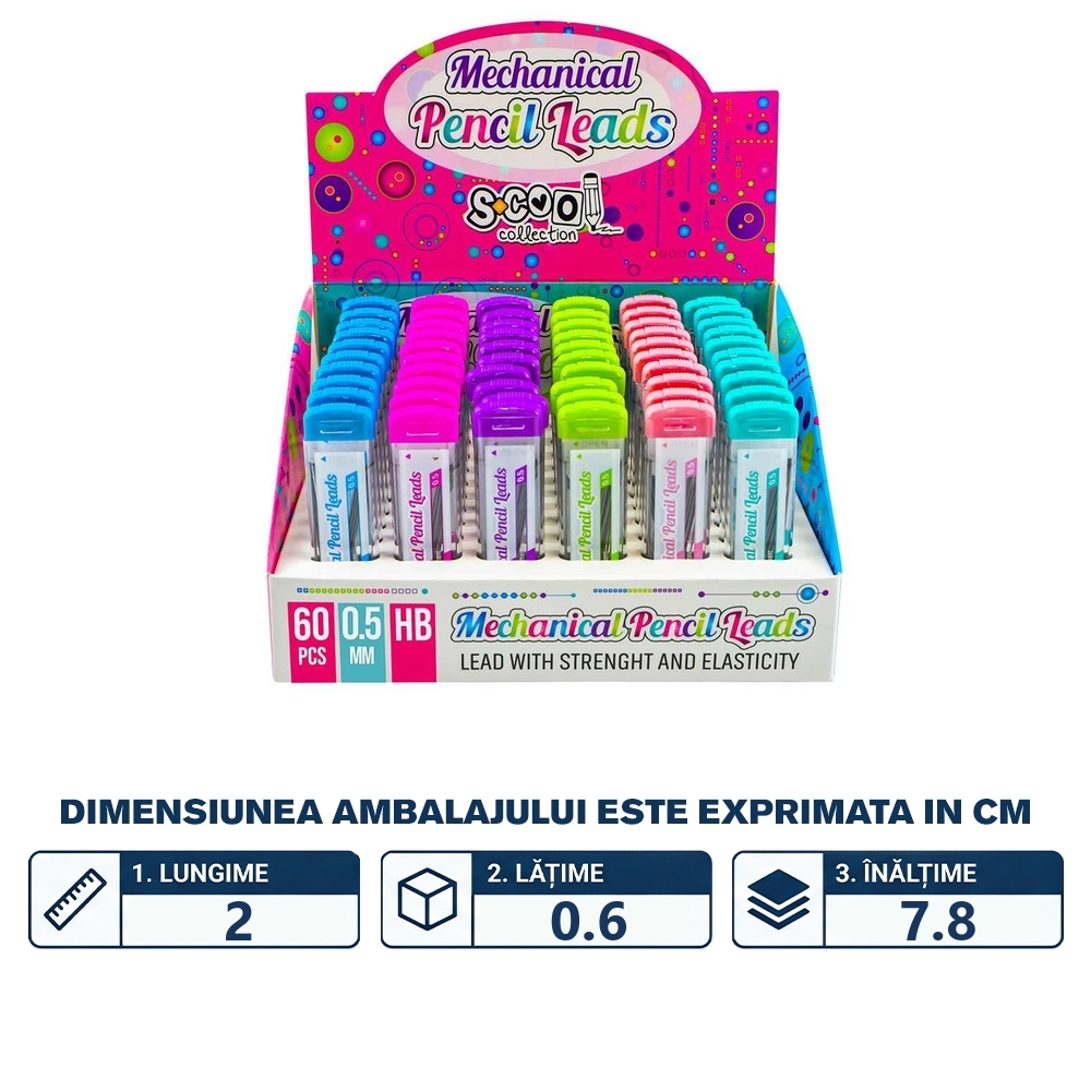Mine creion mecanic 0.5mm, HB, 60 buc/cutie - S-COOL - imagine 2