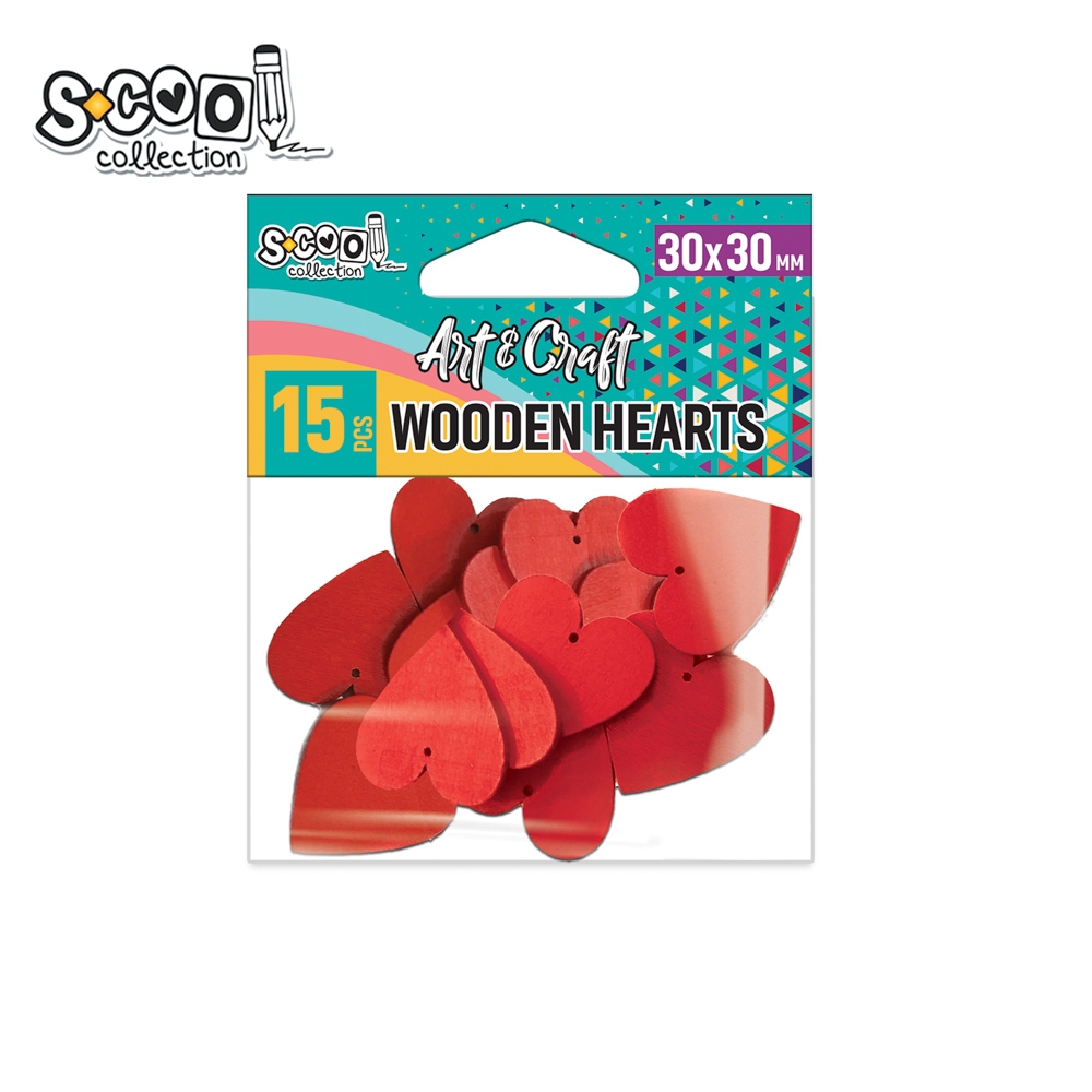 Accesorii craft, inimioare lemn, 30x30mm, 15 buc/set - S-COOL