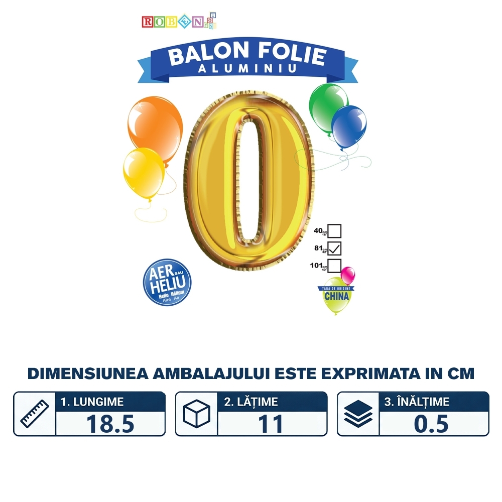 Balon, folie aluminiu, auriu, cifra 0, 81 cm - imagine 2