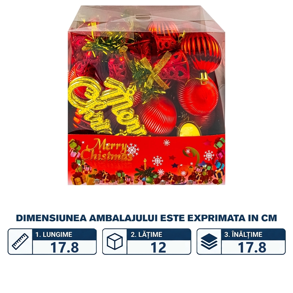 Globuri pom Craciun, Rosii, 46 buc/set - imagine 2