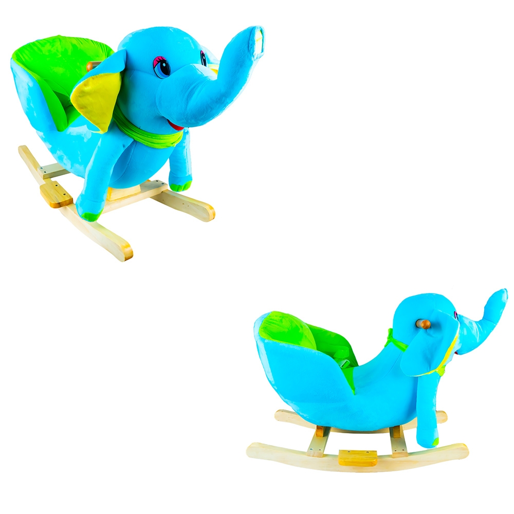 Elefant balansoar pentru bebelusi, lemn + plus, albastru, 60x34x45 cm - imagine 3
