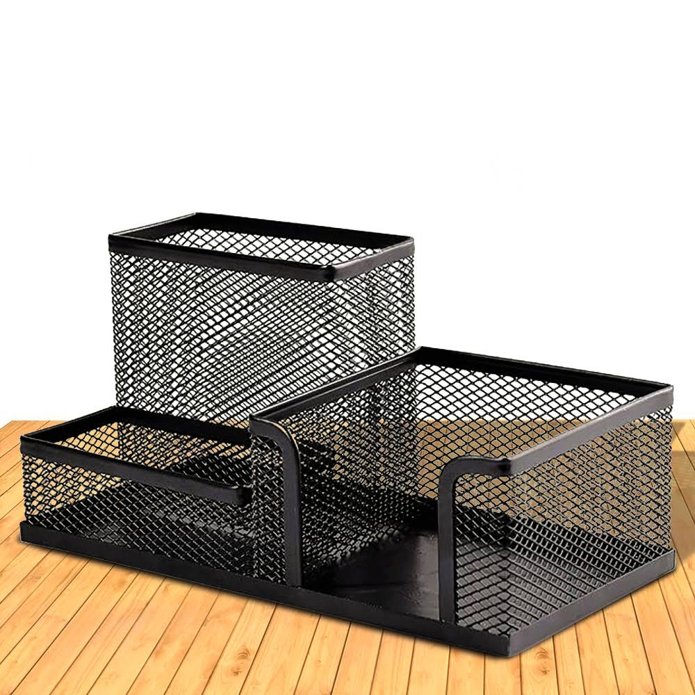 Suport birou MESH, 3 compartimente, negru, 20x10x10 cm - OFFISHOP - imagine 4