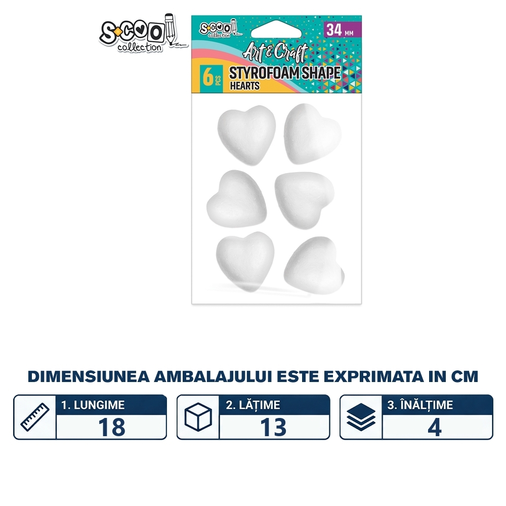 Accesorii craft, inimioare polistiren, 34 mm, 6 buc/set - S-COOL - imagine 2