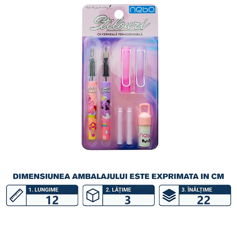 Stilouri cu cerneala termosensibila + rezerve, 2 buc/blister, roz - NEBO - imagine 2