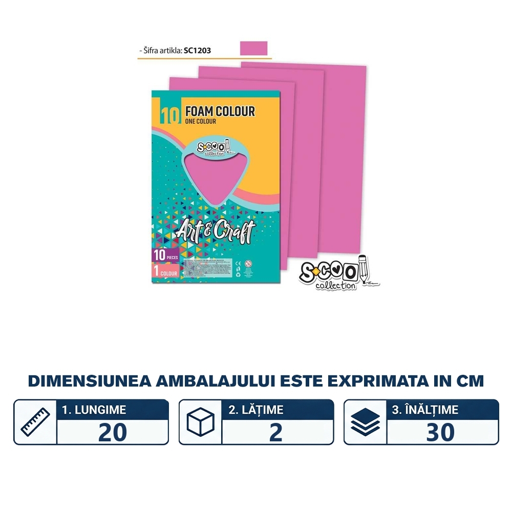 Hartie buretata, roz, 10buc/set, 20x30 cm - S-COOL - imagine 2