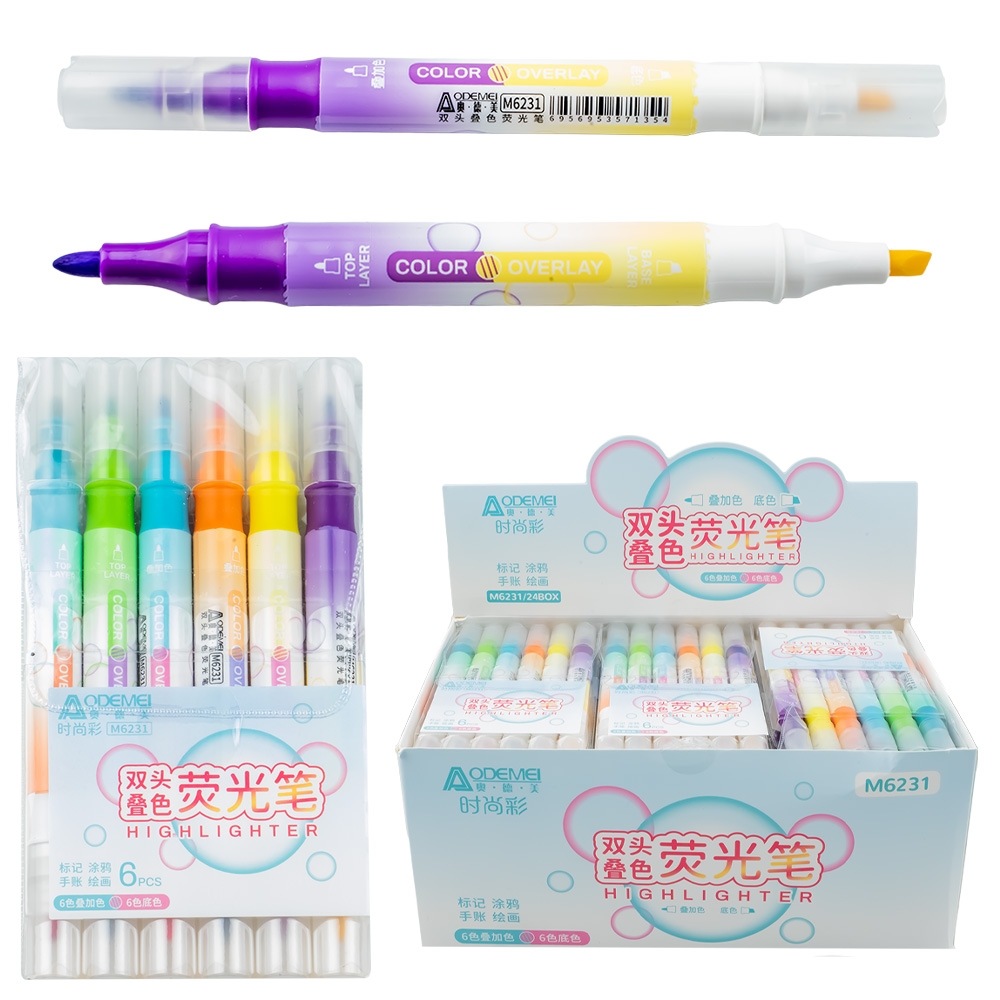Textmarker cu 2 capete, 6buc/set