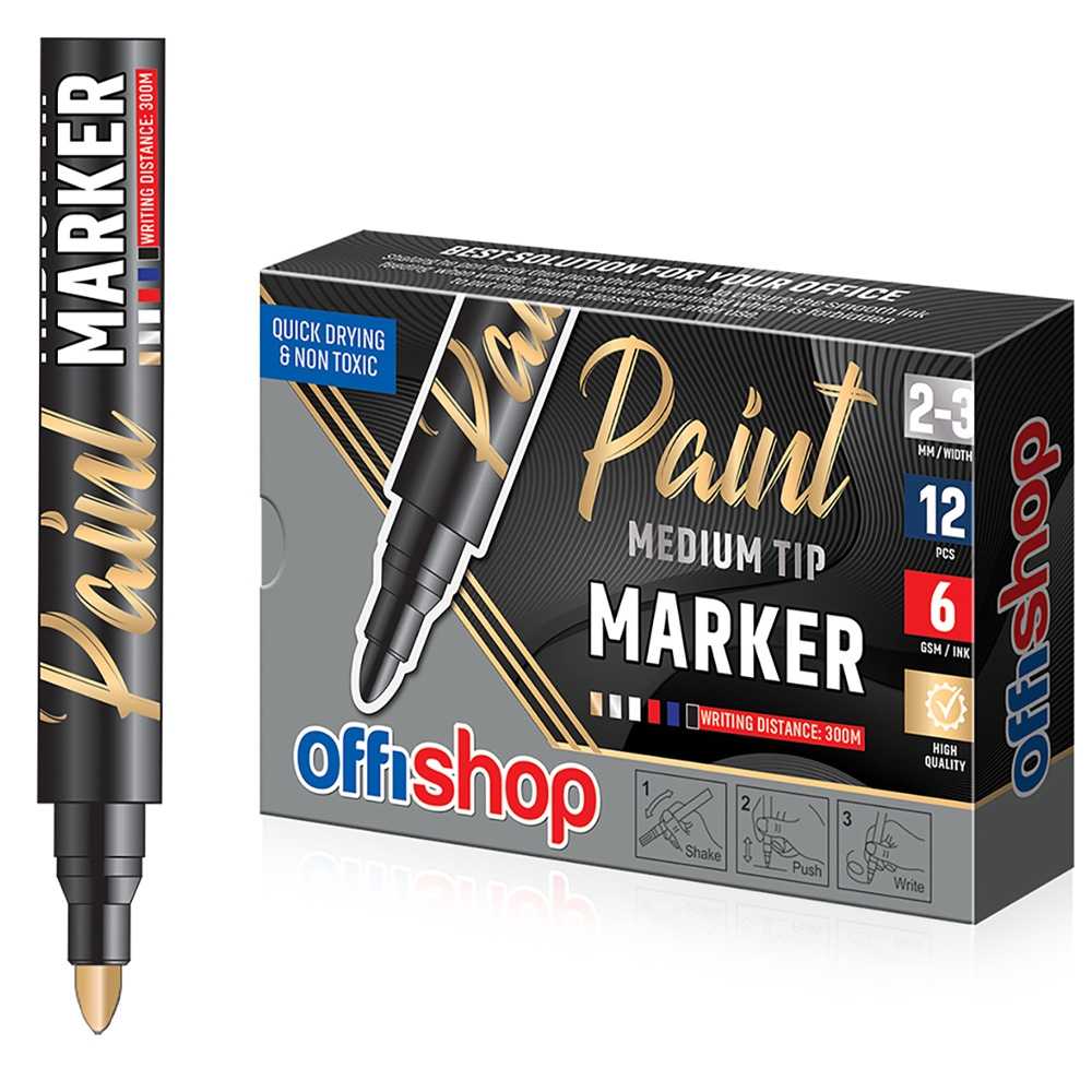 Marker permanent cu vopsea aurie, varf 2/3mm, 12 buc/cutie -OFFISHOP