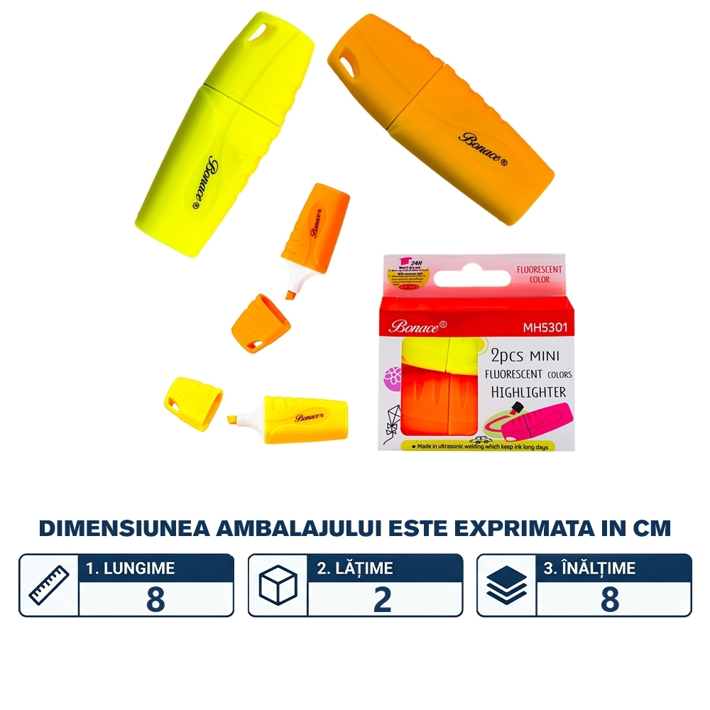 Text marker fluorescent, mini, 2 buc/set - imagine 2