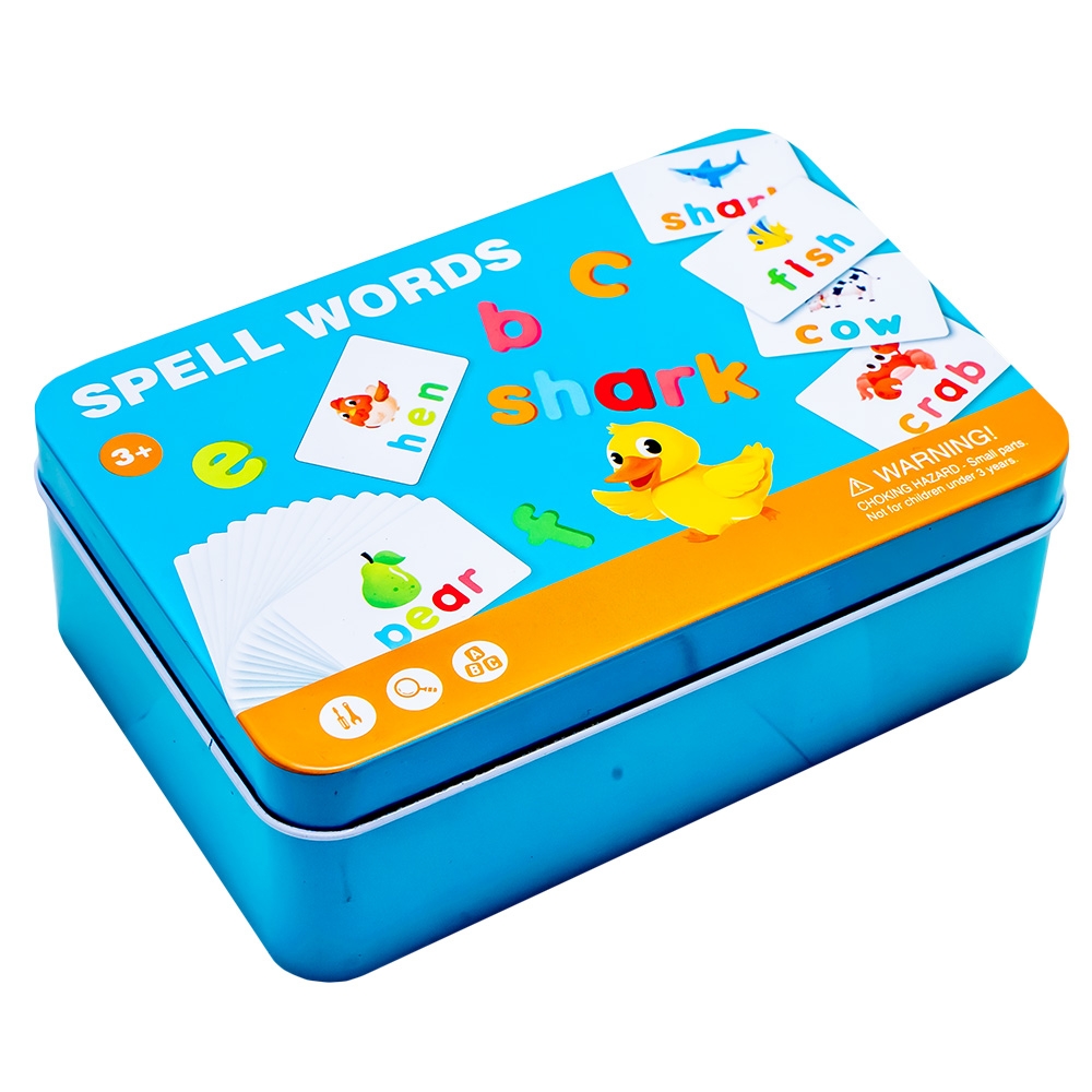 Joc educativ - Cartonase + litere, in cutie din metal - imagine 3