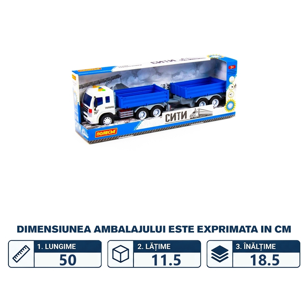 Camion + remorca cu lumina si sunet, 46.6x10.2x12 cm, Polesie - imagine 2
