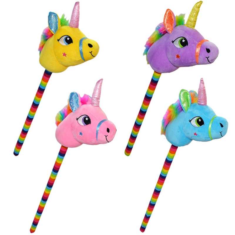 Unicorn de calarit, cu bat, cu sunet, mov/albastru/roz/galben, 80 cm - imagine 2