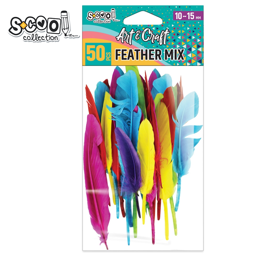 Accesorii craft, pene diverse culori, 50 buc/set - S-COOL